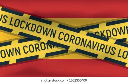 Spain flag icon and logo, coronovirus lockdown, covid 19, world epidemic, pandemic. National flag banner and template. Realistic, 3D vector illustration, art with wave effect.