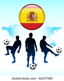 Spain Flag Icon on Internet Button with Soccer Team Original Vector Illustration