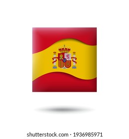 Spain flag icon in the shape of square. Waving in the wind. Abstract waving spanish flag. Paper cut style. Vector symbol, icon, button