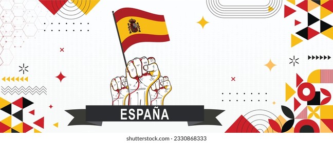 Bandera de España Día de la Independencia geométrica Banner web del país. diseño de fondo abstracto corporativo con tema de bandera. Ilustración de vectores de país