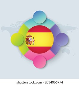 Spain Flag with Infographic Design isolated on World map. Vector illustration.