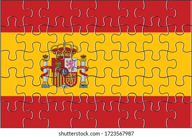 El rompecabezas de la bandera española. Ilustración vectorial. 40 rompecabezas.