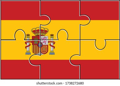 Spain Flag Jigsaw Puzzle. Vector illustration. 6 pieces of puzzles. Simple puzzles for kids.