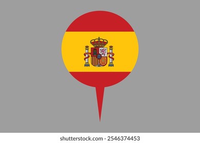 Bandeira de Espanha com sinal de localização, Bandeira de Espanha símbolo nacional de país ilustração Vetor, Retângulo Espanha bandeira ilustração, Vetor plano ilustração
