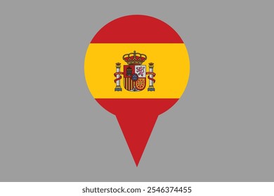 Spain flag with location sign, Flag of Spain national country symbol illustration Vector, Rectangle Spain flag illustration, Flat vector illustration
