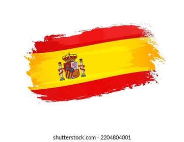 Bandera española hecha con pincel texturado. Bandera patriótica aislada de fondo blanco para el Día Nacional de España, 12 de octubre. Ilustración vectorial