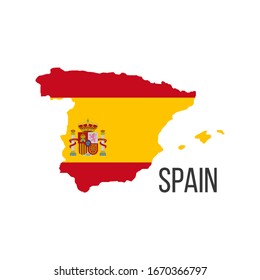 Mapa de bandera de España. La bandera del país en forma de fronteras. Ilustración vectorial de material aislada en fondo blanco.