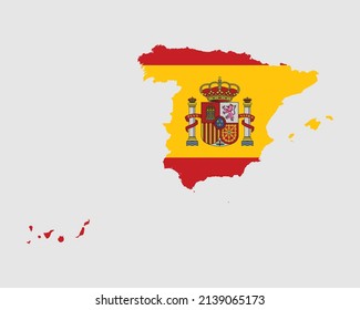 Spain Flag Map. Map of the Kingdom of Spain with the Spanish country banner. Vector Illustration