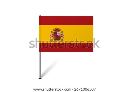 Spain flag - map pin flag representing a country cultural identity and heritage. The essence of national pride and unity. Map pin flag stuck in a white background