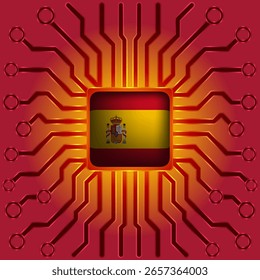 Microchip de bandera de España - Innovación tecnológica europea y progreso digital
