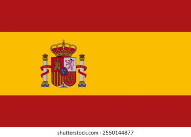 Spain flag in official colors, dimensions and aspect ratio. Vector flag symbolizing national pride, identity, heritage, patriotism and authority