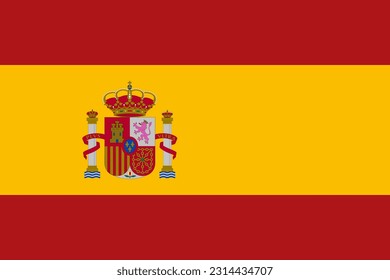 Bandera de España, colores oficiales y proporción. Ilustración vectorial.