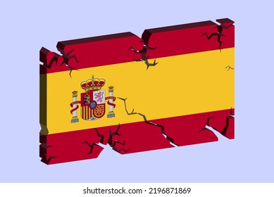 Spain flag on 3D cracked wall vector, fracture pattern, Spain earthquake, country flag with cracked texture, Switzerland national issues concept, logo idea