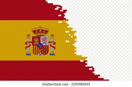 Spain flag on broken brick wall. Empty flag field of another country. Country comparison. Easy editing and vector in groups.