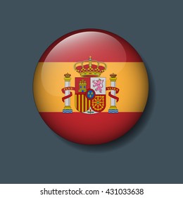 Spain Flag on Button, Logo Euro 2016 Soccer, Football team concept 