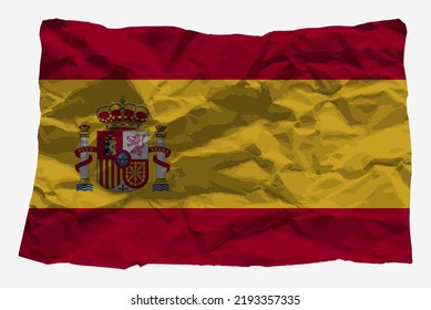 Bandera de España sobre vectores de papel cruzado, espacio de copia, concepto de logotipo de país, bandera de España con papel de textura arrugado, idea de reciclaje gráfico de símbolo de nación, vector simple, diseño plano