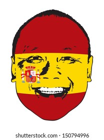 A Spain flag on a face, isolated against white. 