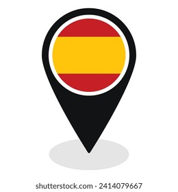 Spain flag on map pinpoint icon isolated. Flag of Spain