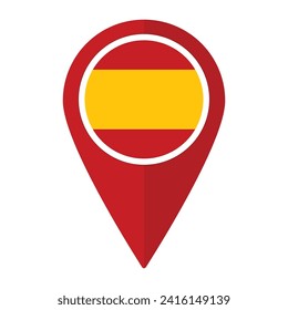 La bandera de España en el mapa icono de punto de referencia aislado. Bandera de España