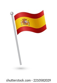 Spain flag on pole waving in the wind vector illustration