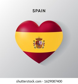 Spain flag on a realistic heart shape, vector illustration on a white background