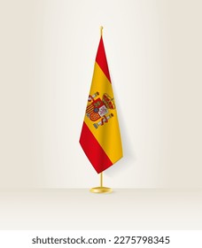 Bandera de España en un puesto de bandera. Ilustración vectorial.