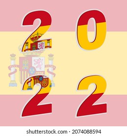 Spain flag on the year 2022.  Vector illustration.