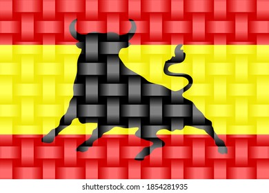 Spain Flag with an Osborne bull weave pattern Illustration, 
Three dimensional flag of Spain