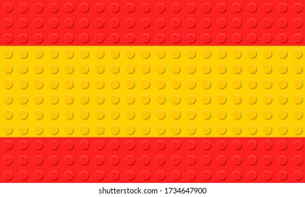 Spain Flag from plastic building bricks blocks toy. Vector illustration.