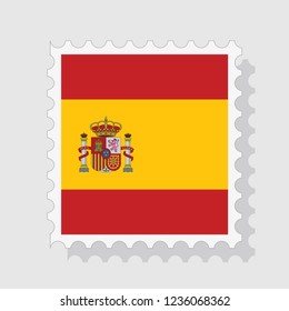 Spain flag postage stamp, isolated on white background, vector illustration.