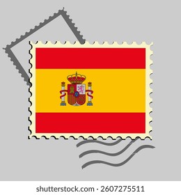 Spain flag postage stamp. Isolated vector illustration on grey post stamp background