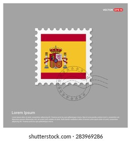 Spain Flag Postage Stamp on white background. Vector illustration.