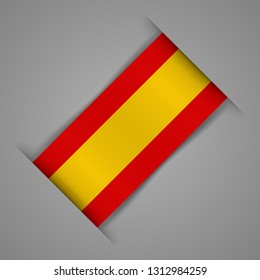 Spain flag realistic. Banner Ribbon. Pepper cut. Isolated on gray background. Vector illustration.