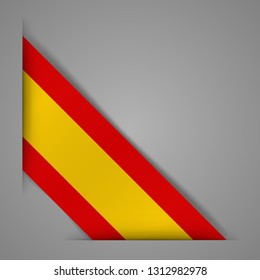 Spain Flag Realistic. Corner Banner Ribbon. Gold Pepper Cut. Isolated On Gray Background. Vector Illustration.