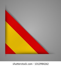 Spain flag realistic. Corner Banner ribbon. Gold Pepper cut. Isolated on gray background. Vector illustration.