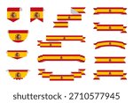 Spain Flag Ribbon Banner Set with Folded Fabric Style for Patriotic and National Design