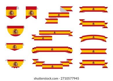 Conjunto de Anuncio de cinta de bandera de España con estilo de tela doblada para diseño patriótico y nacional