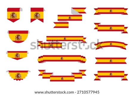 Spain Flag Ribbon Banner Set with Folded Fabric Style for Patriotic and National Design