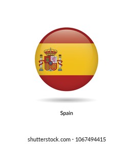 Spain flag - round glossy button. Vector Illustration.