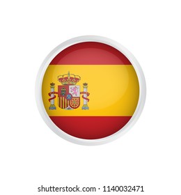 Spain flag as round glossy icon. Button with Spain flag. National flag for country of Spain isolated, Vector illustration eps10.