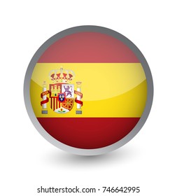 Spain Flag Round Glossy Icon. Vector illustration.