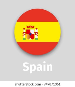 Spain flag, round icon with shadow isolated vector illustration