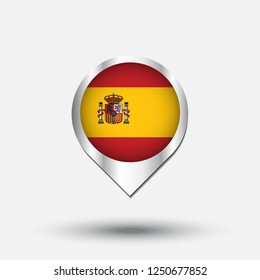 Spain Flag Round Pin Icon. Vector Icon.