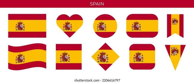 Spain flag set. Vector illustration isolated on white background