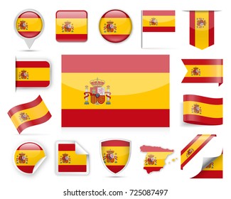 Spain Flag Set - Vector Illustration