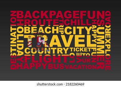 Spain flag shape of travel keywords, travel concept, abroad vacation idea, simple flat design, Spain flag mask on holiday words, tourism banner