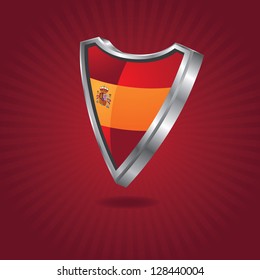 Spain Flag Shield Emblem EPS 8 vector, no open shapes or paths. Grouped for easy editing.