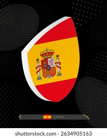 Spain Flag Shield icon in 3D on Dark Modern Abstract Rugby Background. Perfect for sports events, heritage themes, national celebrations, and patriotic designs.