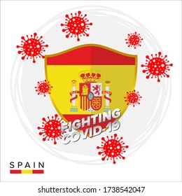 Spain flag shield as a symbol against the corona virus