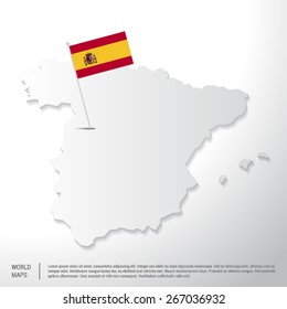 Spain flag showing on world map. vector illustration